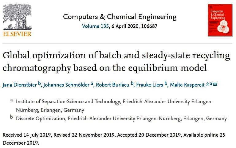 Paper by Jana Dienstbier et al. on optimization of chromatographic processes