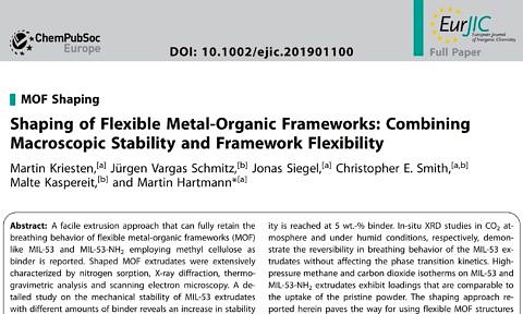 Towards entry "Paper by Martin Kriesten et al. on shaping flexible MOFs acknowledged"