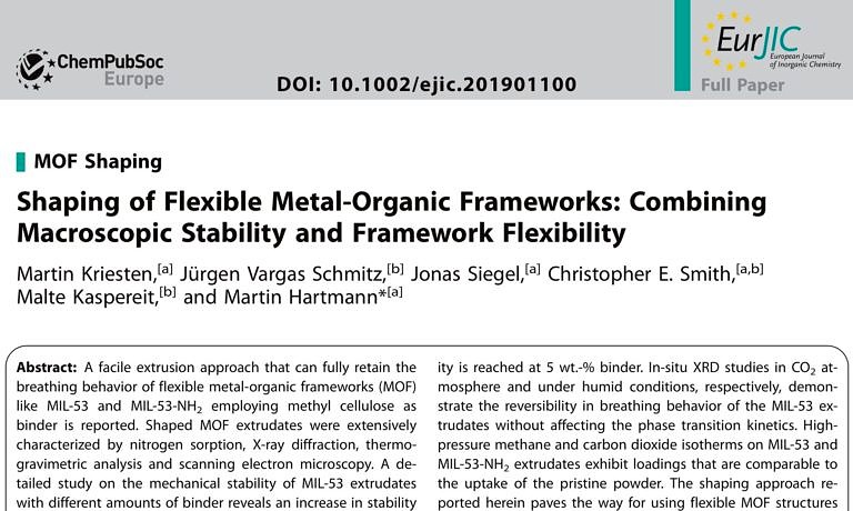 Paper by Martin Kriesten et al. on shaping flexible MOFs acknowledged