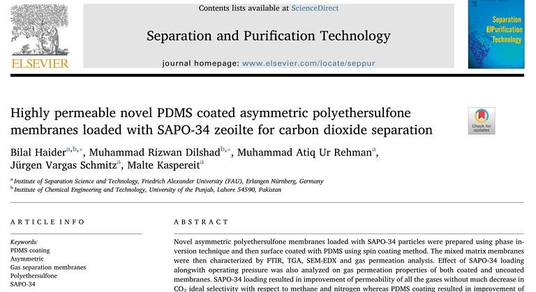 Two papers by Bilal Haider et al. on novel mixed-matrix membranes